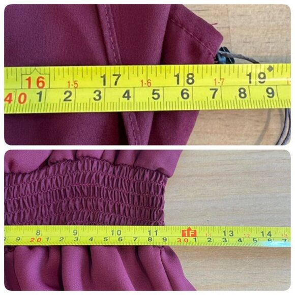 Vince Camuto Womens Chiffon Wide Leg Jumpsuit SMALL Crisp Merlot Flutter Sleeve - Picture 12 of 14